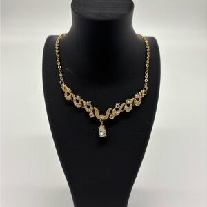 Monet Vintage Gold Necklace with Crystal Accents